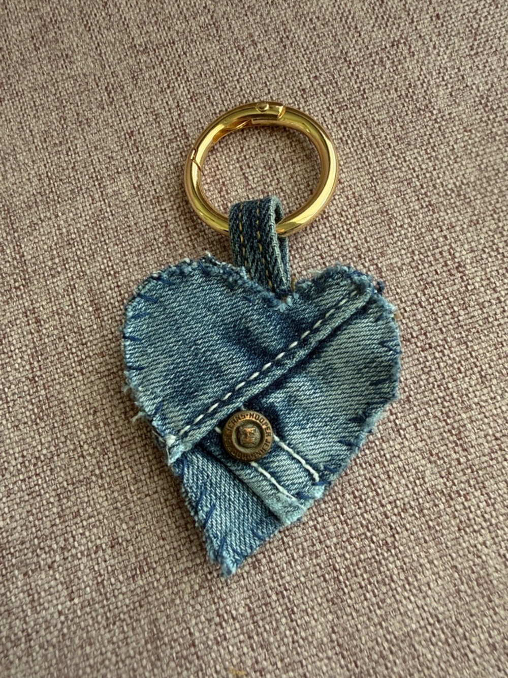 Blue Denim Heart Key & Card Holder with Gold Ring